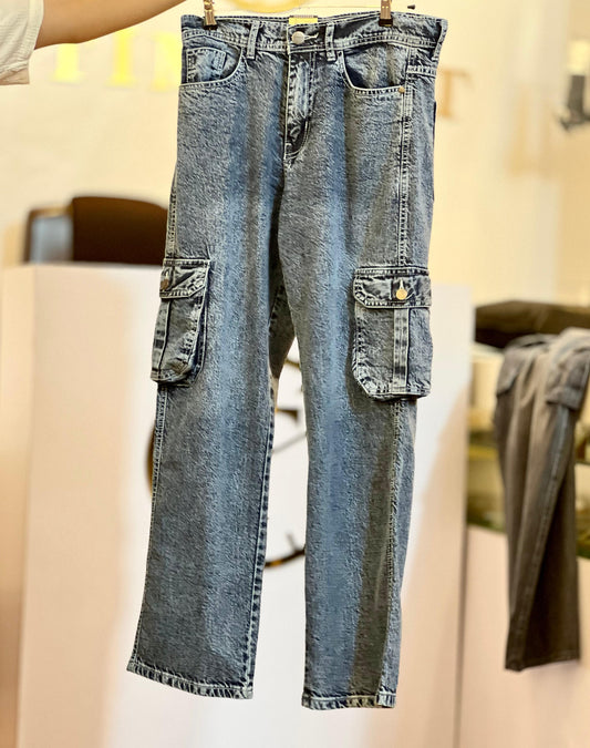 High Rise Straight Fit Cargo - Tint Over Dyed