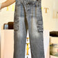 Baggy Cargo Mid Seam Jeans - Dark Blue Tint