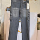Baggy Cargo Mid Seam Jeans - Dark Blue Tint