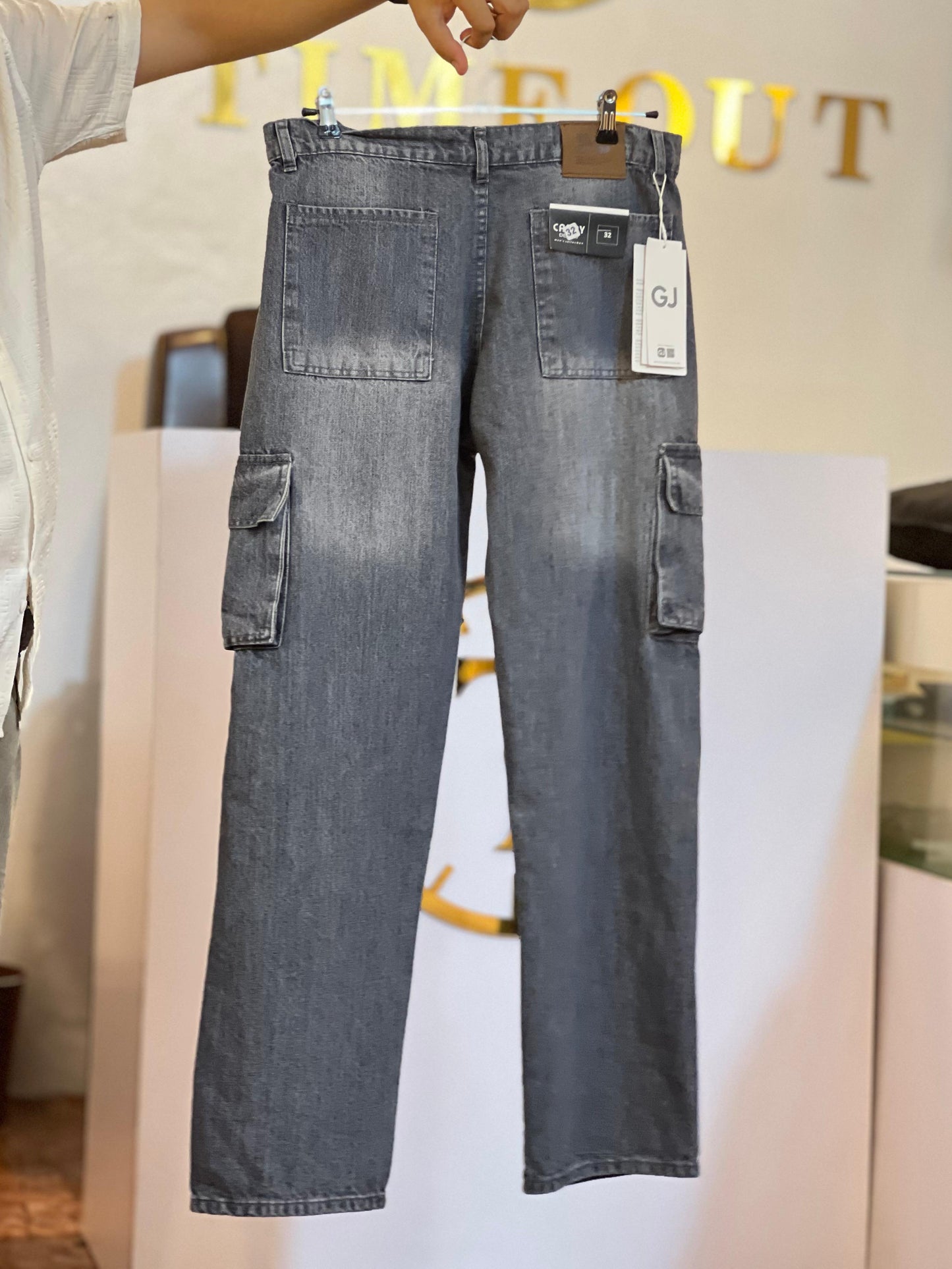 Baggy Cargo Mid Seam Jeans - Dark Blue Tint