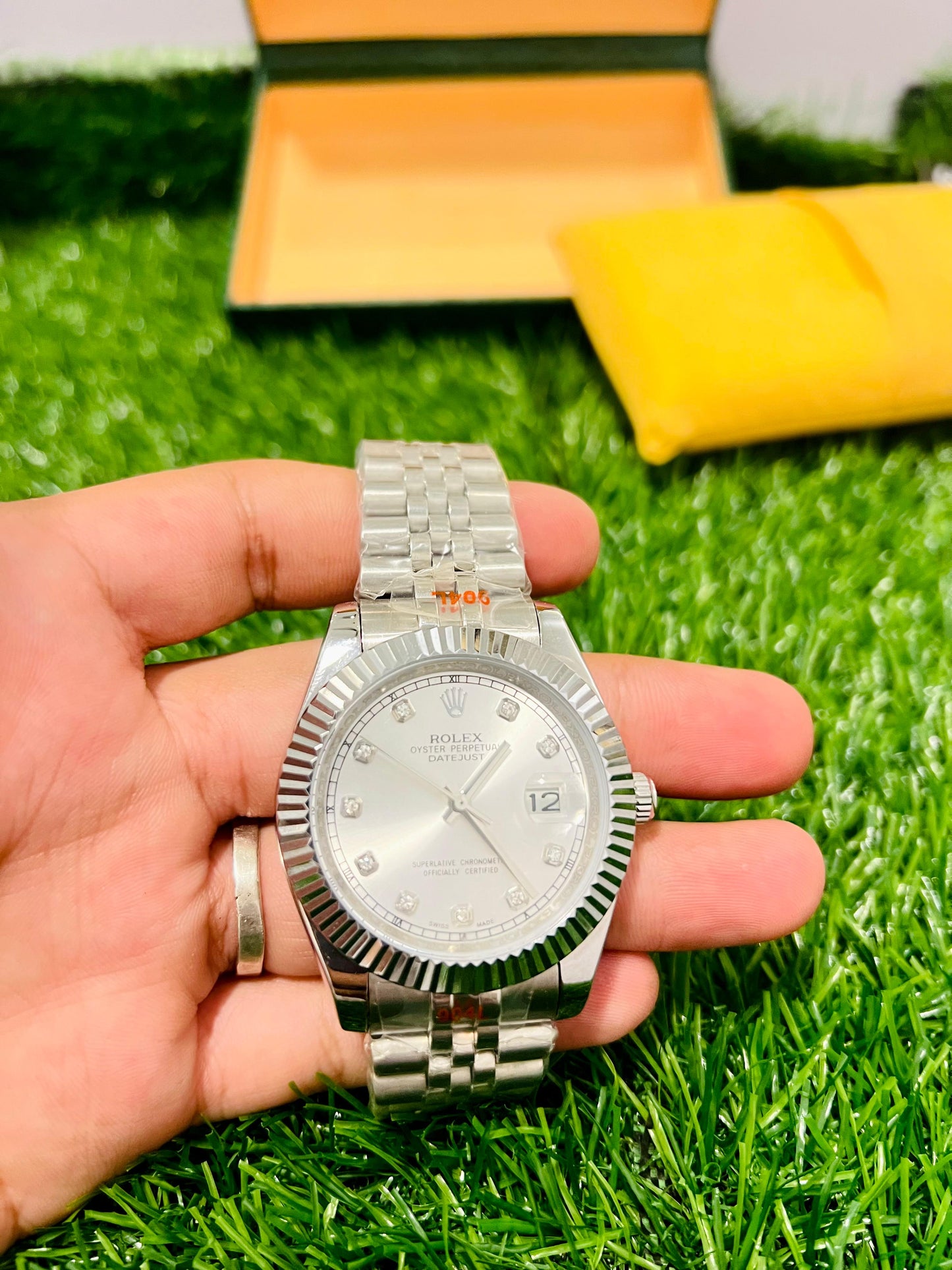 Automatic Stone Date Just Watch Silver White
